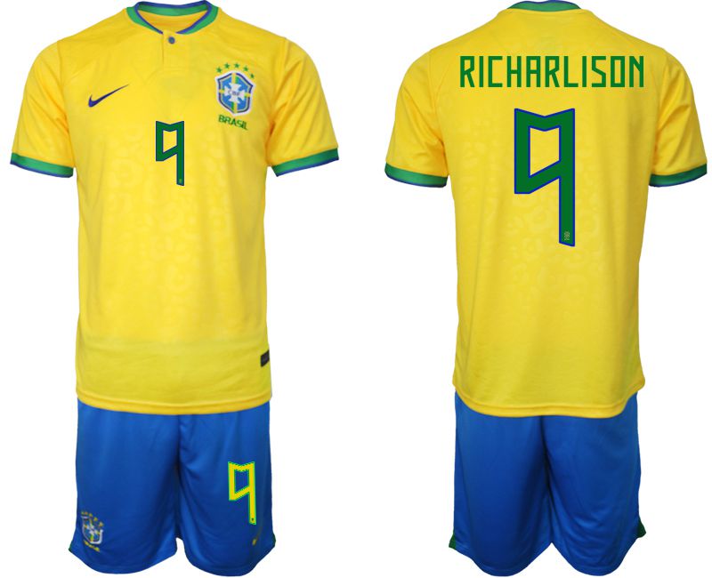 Men 2022 World Cup National Team Brazil home yellow 9 Soccer Jerseys